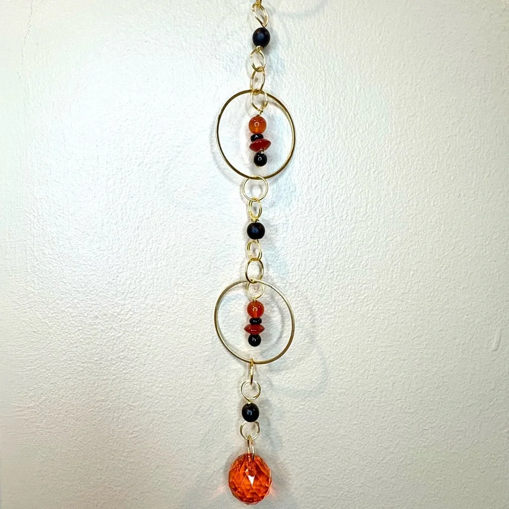 Handmade One of a Kind Crystal Gemstone Wall Hanging Carnelian & Black Onyx